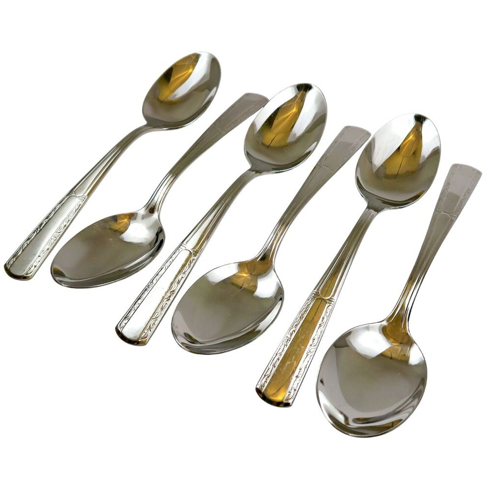 Set of 6 Plaza by Providence Oval Soup Spoons, Stainless Steel, Vintage, USA
